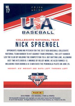 2018 Panini USA Baseball Stars & Stripes - Longevity Holo Foil #17 Nick Sprengel Back