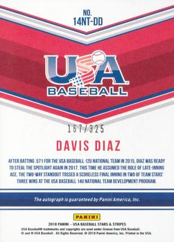 2018 Panini USA Baseball Stars & Stripes - 14U National Team Signatures #14NT-DD Davis Diaz Back