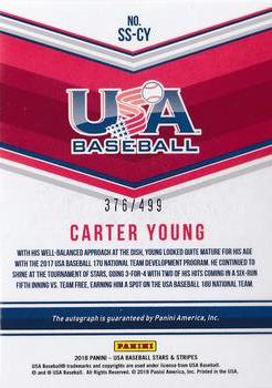 2018 Panini USA Baseball Stars & Stripes - 17U National Team Signatures #SS-CY Carter Young Back
