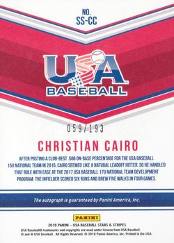 2018 Panini USA Baseball Stars & Stripes - 17U National Team Signatures #SS-CC Christian Cairo Back