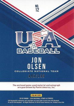 2018 Panini USA Baseball Stars & Stripes - USA BB Silhouettes Signatures Jerseys #12 Jon Olsen Back