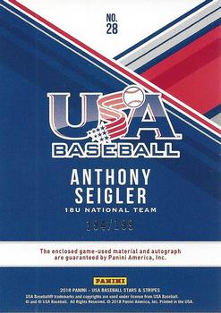 2018 Panini USA Baseball Stars & Stripes - USA BB Silhouettes Signatures Jerseys #28 Anthony Seigler Back