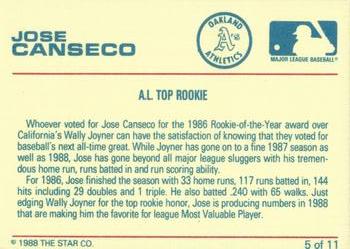 1988 Star Jose Canseco Bay Bombers Series #5 Jose Canseco Back