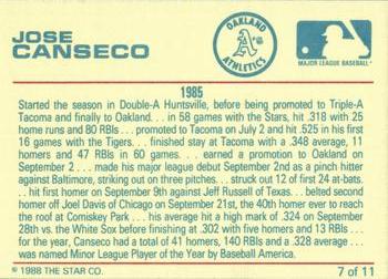 1988 Star Jose Canseco Bay Bombers Series #7 Jose Canseco Back