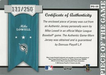 2004 Playoff Honors - Piece of the Game Jersey #PG-19 Mike Lowell Back
