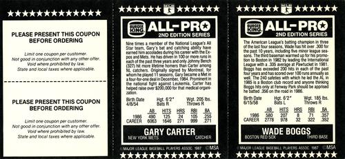 1987 Burger King All-Pro - Panels #1-2 Wade Boggs / Gary Carter Back