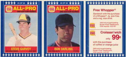 1987 Burger King All-Pro - Panels #5-6 Steve Garvey / Ron Darling Front
