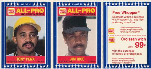 1987 Burger King All-Pro - Panels #15-16 Tony Pena / Jim Rice Front