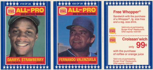 1987 Burger King All-Pro - Panels #19-20 Darryl Strawberry / Fernando Valenzuela Front