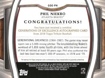 2018 Topps Tribute - Generations of Excellence Autographs Red #GOE-PN Phil Niekro Back