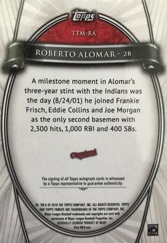 2018 Topps Tribute - Tribute to the Moment Autographs Orange #TTM-RA Roberto Alomar Back