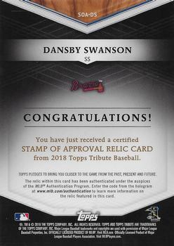 2018 Topps Tribute - Stamp of Approval Relics #SOA-DS Dansby Swanson Back