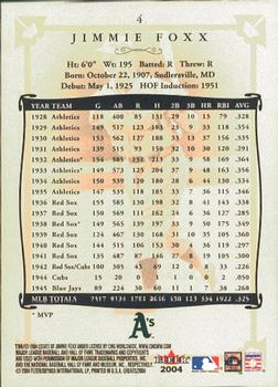 2004 Fleer Greats of the Game #4 Jimmie Foxx Back