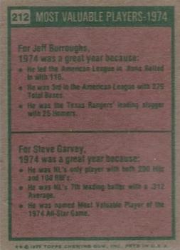 2014 Topps - 75th Anniversary Buybacks 1975 #212 1974 MVPs - Jeff Burroughs / Steve Garvey Back