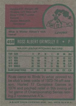 2014 Topps - 75th Anniversary Buybacks 1975 #458 Ross Grimsley Back
