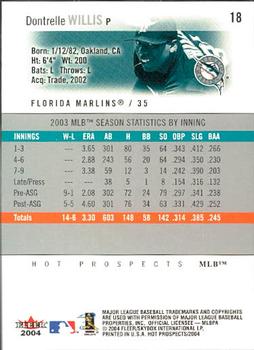 2004 Fleer Hot Prospects Draft Edition #18 Dontrelle Willis Back