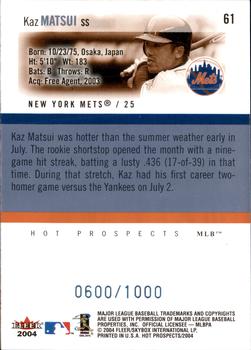2004 Fleer Hot Prospects Draft Edition #61 Kaz Matsui Back