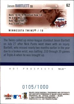 2004 Fleer Hot Prospects Draft Edition #62 Jason Bartlett Back