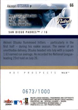 2004 Fleer Hot Prospects Draft Edition #66 Akinori Otsuka Back