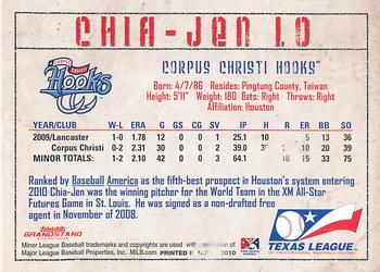 2010 Grandstand Texas League Top Prospects #NNO Chia-Jen Lo Back
