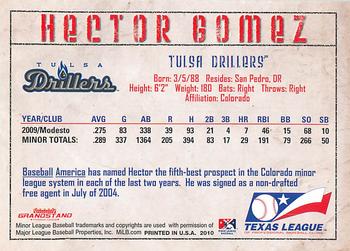 2010 Grandstand Texas League Top Prospects #NNO Hector Gomez Back