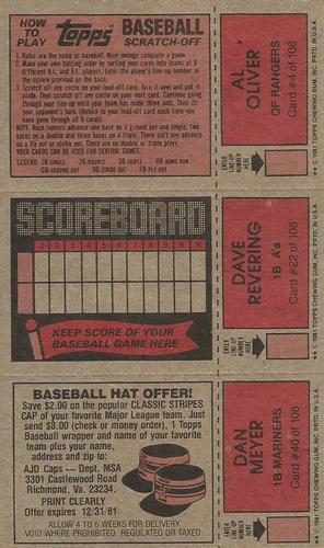 1981 Topps Scratch-Offs - Panels #4 / 22 / 40 Al Oliver / Dave Revering / Dan Meyer Back