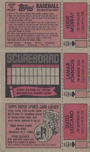 1981 Topps Scratch-Offs - Panels #9 / 26 / 45 Eddie Murray / Lamar Johnson / Sixto Lezcano Back