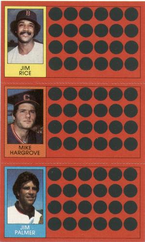 1981 Topps Scratch-Offs - Panels #13 / 32 / 50 Jim Rice / Mike Hargrove / Jim Palmer Front