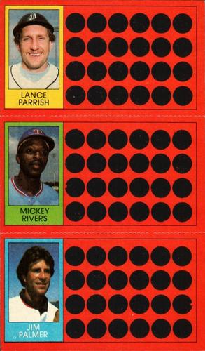 1981 Topps Scratch-Offs - Panels #14 / 31 / 50 Lance Parrish / Mickey Rivers / Jim Palmer Front