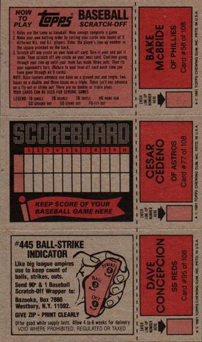 1981 Topps Scratch-Offs - Panels #58 / 77 / 95 Bake McBride / Cesar Cedeno / Dave Concepcion Back