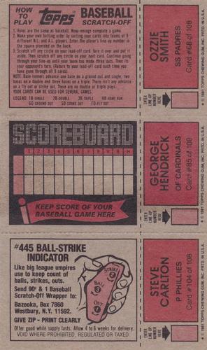 1981 Topps Scratch-Offs - Panels #68 / 85 / 104 Ozzie Smith / George Hendrick / Steve Carlton Back