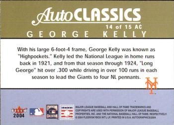 2004 SkyBox Autographics - Autoclassics #14AC George Kelly Back