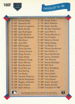 1991 Upper Deck Final Edition #100F Checklist: 1F-100F Back