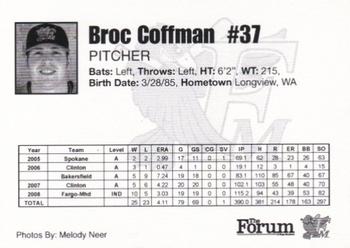 2009 Fargo-Moorhead RedHawks #NNO Broc Coffman Back
