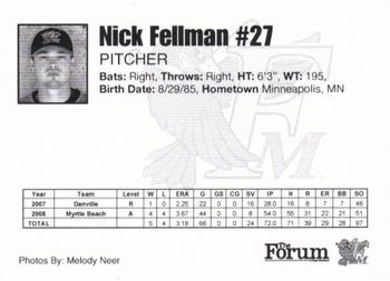 2009 Fargo-Moorhead RedHawks #NNO Nick Fellman Back