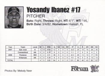 2009 Fargo-Moorhead RedHawks #NNO Yosandy Ibanez Back