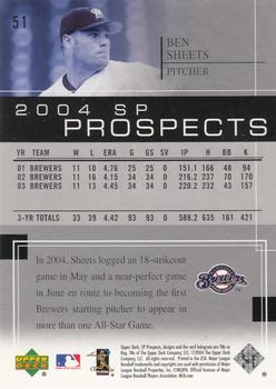 2004 SP Prospects #51 Ben Sheets Back