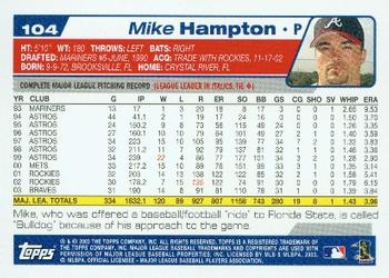 2004 Topps #104 Mike Hampton Back