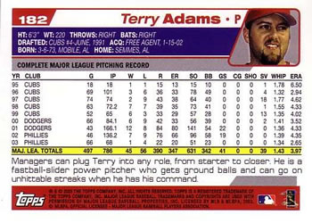 2004 Topps #182 Terry Adams Back