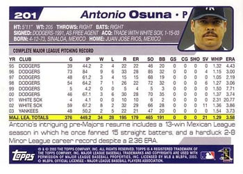 2004 Topps #201 Antonio Osuna Back