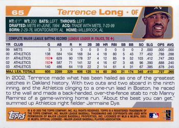 2004 Topps #65 Terrence Long Back