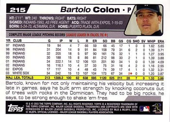 2004 Topps #215 Bartolo Colon Back