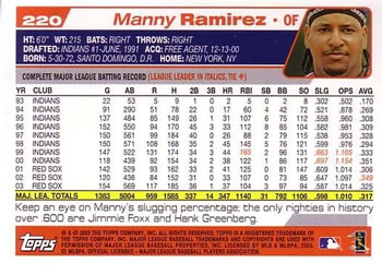 2004 Topps #220 Manny Ramirez Back