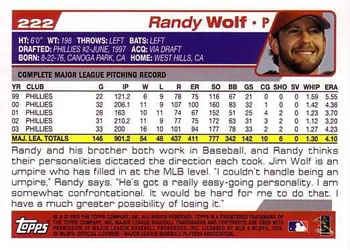 2004 Topps #222 Randy Wolf Back