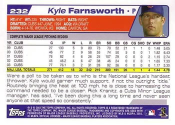 2004 Topps #232 Kyle Farnsworth Back