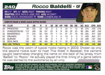 2004 Topps #240 Rocco Baldelli Back