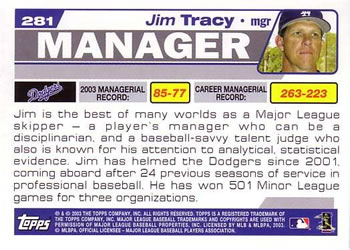2004 Topps #281 Jim Tracy Back