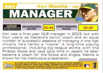 2004 Topps #287 Ken Macha Back
