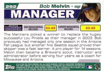 2004 Topps #292 Bob Melvin Back