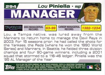2004 Topps #294 Lou Piniella Back
